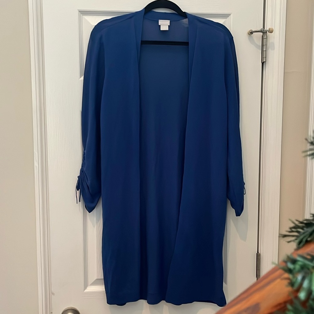 Chico's Open Front Long Cardigan in Deep Blue